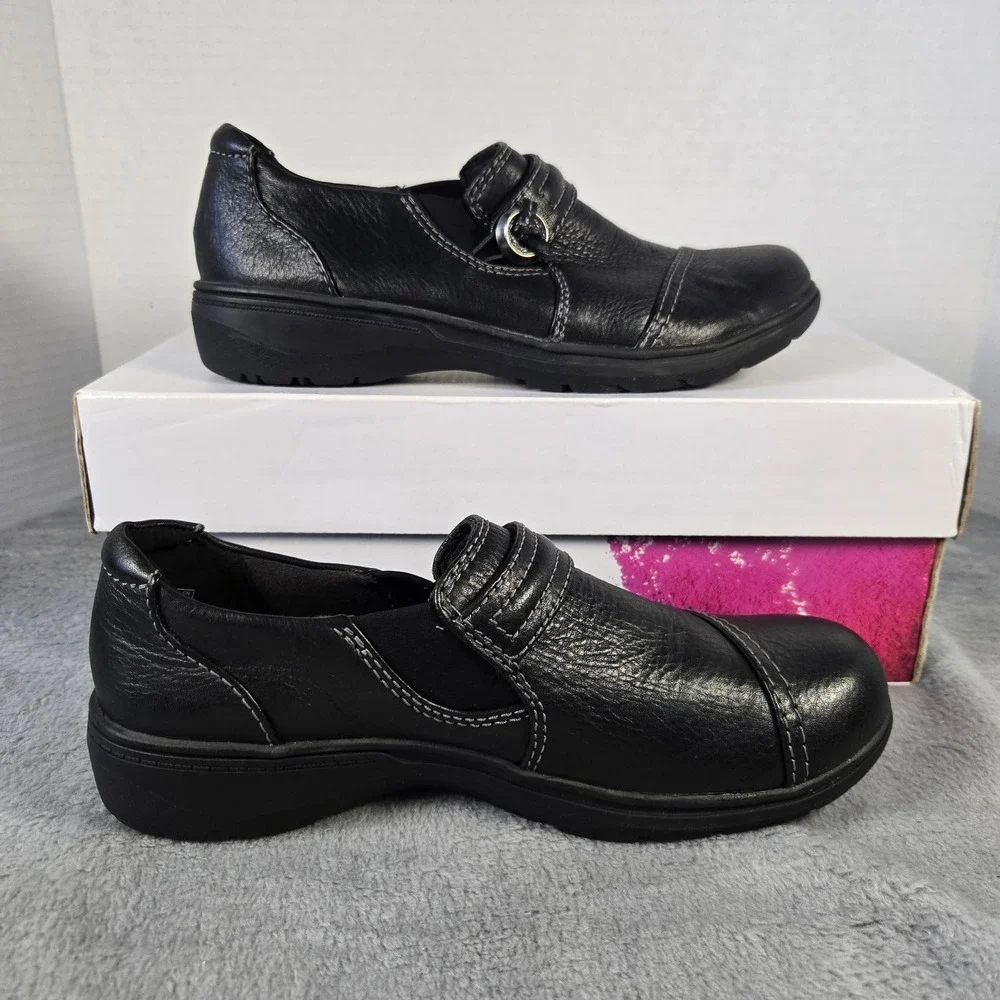 Clarks Carleigh Pearl Black Leather Slip On Loafers Shoes Womens 6 M